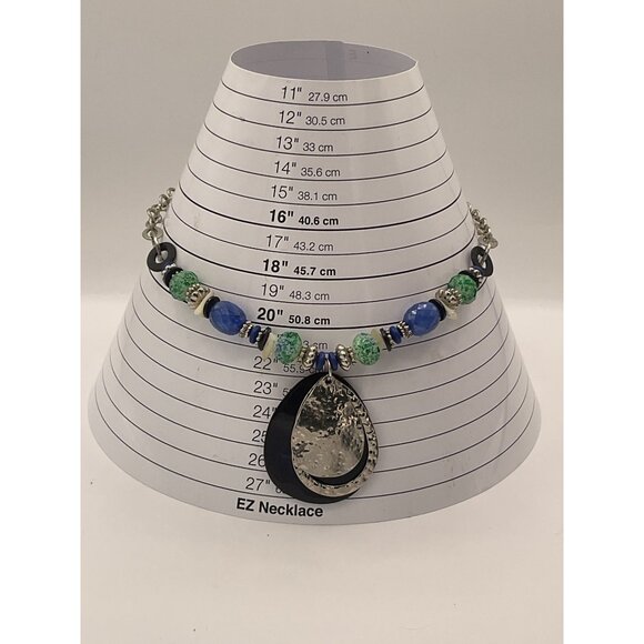 Ruby Rd Chunky Statement Necklace Green & Blue Beads Silver Tone Chain - Picture 2 of 6